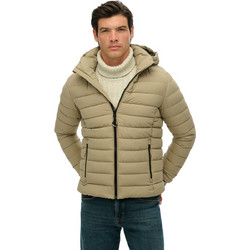 Superdry Hooded Fuji Padded Ανδρικό Μπουφάν Χειμωνιάτικο Puffer Μπεζ Μαύρο M5012290A-9UN