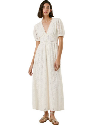 Pepe Jeans Oprah Midi Καλοκαιρινό Βραδινό Φόρεμα Λευκό PL953751-811