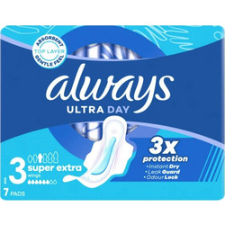 Always Ultra Day Super Extra Μέγεθος 3 Σερβιέτες με Φτερά για Αυξημένη Ροή 6 Σταγόνες 7τμχ