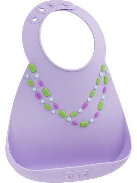 Make my day Jewels Αδιάβροχη Σαλιάρα Σιλικόνης με Κουμπί & Τσέπη 6m+ Λιλά