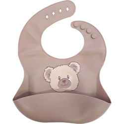 Beboulino Big Bear Αδιάβροχη Σαλιάρα Σιλικόνης με Κουμπί & Τσέπη 4m+ Καφέ