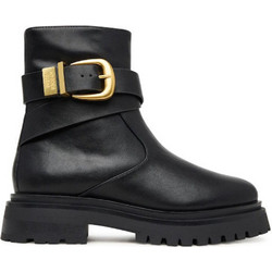 Steve Madden Γυναικεία Μποτάκια Αστραγάλου Δερμάτινα Μαύρα με Χοντρό Χαμηλό Τακούνι 11003593