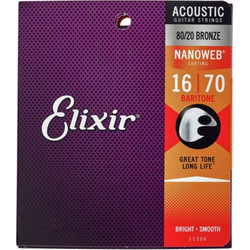 Elixir Strings Nanoweb 11306 Σετ 6 Χορδές Ακουστικής Κιθάρας 80/20 Bronze 16-70"