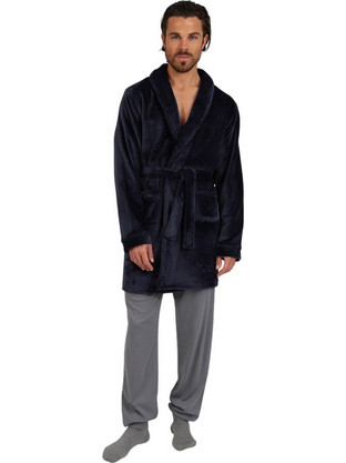 Mario Uomo Χειμωνιάτικη Ανδρική Ρόμπα Fleece Navy Μπλε 25655
