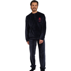 Mario Uomo Χειμωνιάτικες Ανδρικές Πιτζάμες Fleece με Κουμπιά Navy Μπλε 25656