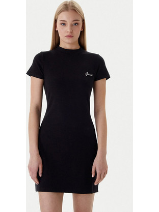 Guess Lavinia Mini Καλοκαιρινό Καθημερινό Φόρεμα Ριπ Μαύρο V6RK06K8RT2-JBLK
