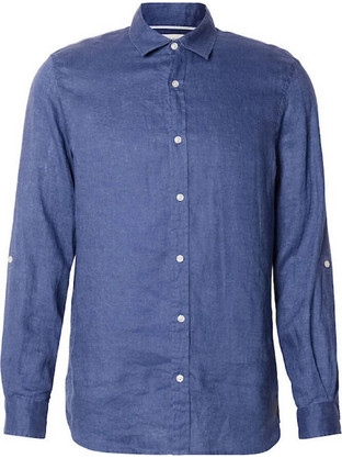Scotch & Soda Ανδρικό Πουκάμισο Λινό Μακρυμάνικο Κανονική Γραμμή Overshirt Navy Μπλε 182346-410