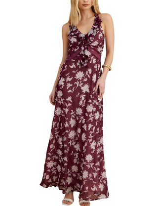 Attrattivo Maxi Καλοκαιρινό Φόρεμα για Γάμο / Βάπτιση Floral Μπορντό 9923167