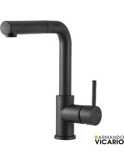 Armando Vicario Fluo 18580-400 Μπαταρία Κουζίνας Πάγκου Διπλής Παροχής Ανάμεικτη με Ντουζ Μαύρη
