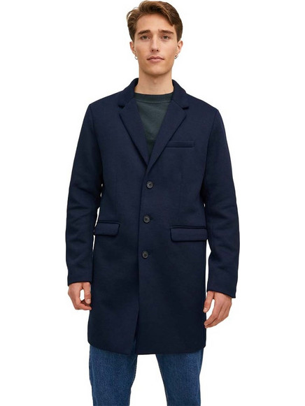Jack & Jones Ανδρικό Παλτό Μακρύ Υφασμάτινο Navy Μπλε 12212207