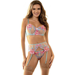 Subblime Σετ Sexy Εσώρουχα See Through με Δαντέλα & Ζαρτιέρες Γαλάζια 954116
