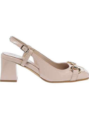 Maison Minrelle Γόβες Slingback Λουστρίνι με Χοντρό Χαμηλό Τακούνι Λευκές 10629001