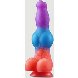 Glow In The Dark Dog Dildo με Βεντούζα & Όρχεις 23.5cm Μπλε Πορτοκαλί Μωβ