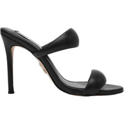 Steve Madden Γυναικεία Πέδιλα Δερμάτινα Μαύρα με Λεπτό Ψηλό Τακούνι 11005410