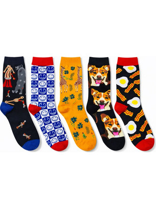 HoHo Socks Βαμβακερές Ανδρικές Κάλτσες Ψηλές με Σχέδια Μαύρες Royal Blue Πορτοκαλί 5Pack