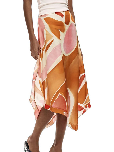 Desigual Μίντι Φούστα Υφασμάτινη Ψηλόμεση Rusted Ροζ 26SWFW13-7002