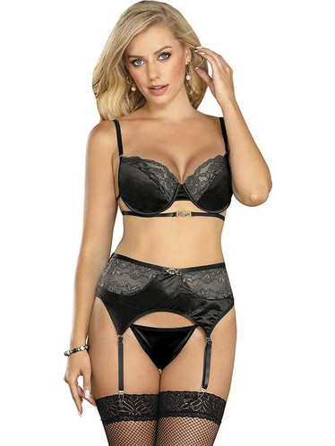 Subblime Σετ Sexy Εσώρουχα See Through με Δαντέλα & Ζαρτιέρες Μαύρα D-239293