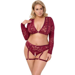 Cottelli Σετ Sexy Εσώρουχα Αυτοκινήτου See Through με Δαντέλα & Ζαρτιέρες Μπορντό 22513533051