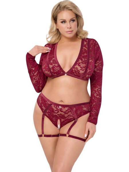 Cottelli Σετ Sexy Εσώρουχα Αυτοκινήτου See Through με Δαντέλα & Ζαρτιέρες Μπορντό 22513533051