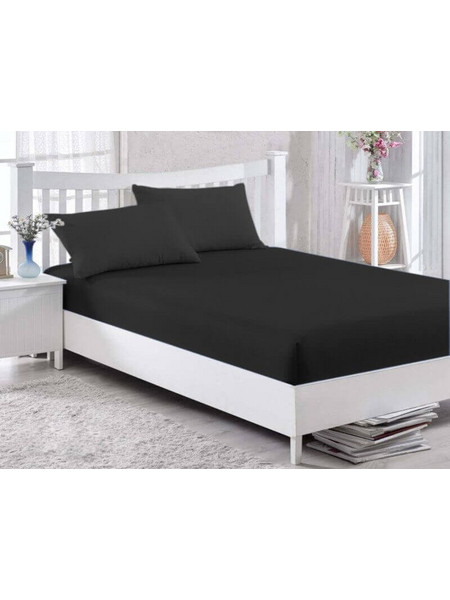 Γαρύφαλλο Σεντόνι King Size Βαμβακερό με Λάστιχο 180x200+30 Μαύρο GAR-41352