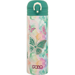 Polo Junior II Butterfly Παιδικό Παγούρι Θερμός Ανοξείδωτο με Καλαμάκι Πράσινο 500ml
