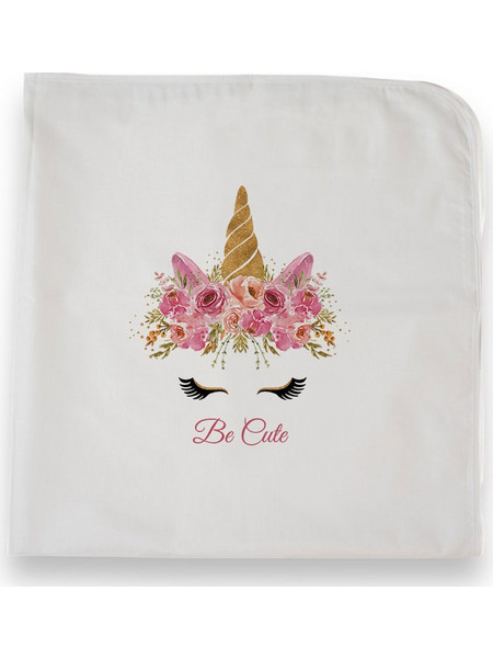 Bonjour Bebe Unicorn in Flowers Πάνα Αγκαλιάς Χασέ Λευκή 75x75cm