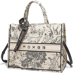 Foxer Γυναικείο Τσαντάκι Χειρός Υφασμάτινο Λευκό Μαύρο 9165033F