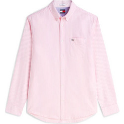 Tommy Jeans Ανδρικό Πουκάμισο Βαμβακερό Ριγέ Μακρυμάνικο Κανονική Γραμμή Ροζ DM0DM22790-TOU