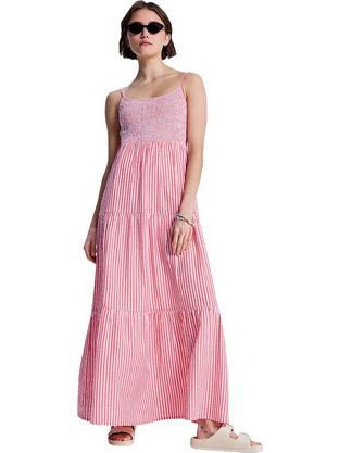 Roxy Tropical Glow Maxi Καλοκαιρινό Καθημερινό Φόρεμα Φούξια Λευκό ERJWD03945-RMZ1
