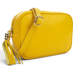 Passaggio Leather Γυναικείο Τσαντάκι Χιαστί Δερμάτινο Κίτρινο με Στενό Λουρί 5655-KR-100