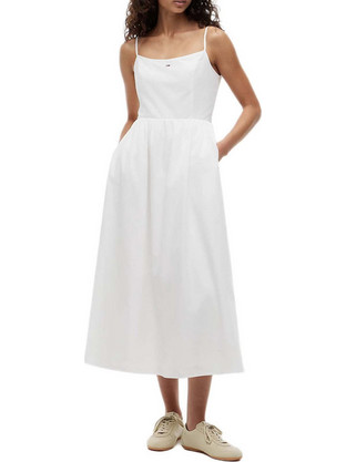 Tommy Jeans Midi Καλοκαιρινό Καθημερινό Φόρεμα Λευκό DW0DW23061-YBL