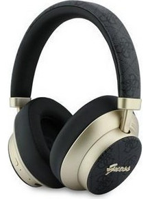 Guess PU 4G Gold Script Metal Logo ENC Ασύρματα Bluetooth Ακουστικά Over Ear με Noise Cancelling Μαύρα Ασημί