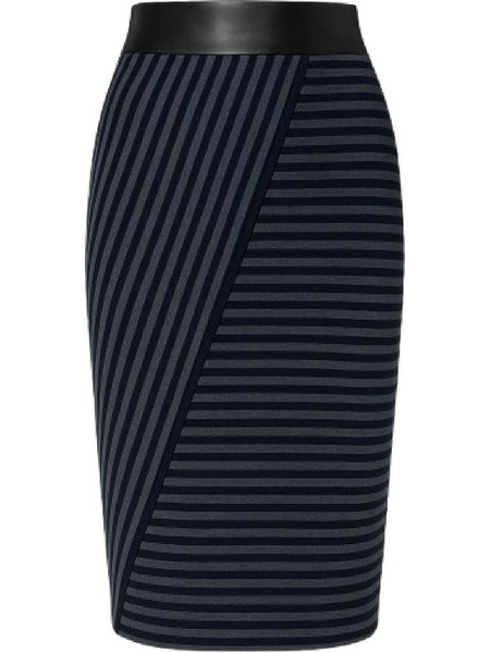 Conquista Μίντι Φούστα Υφασμάτινη Ψηλόμεση Pencil Ριγέ Navy Μπλε Μαύρη C180-093-41