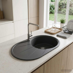 vidaXL Ένθετος Νεροχύτης Οβάλ Γρανίτη Ματ Black 77x49cm 42053749