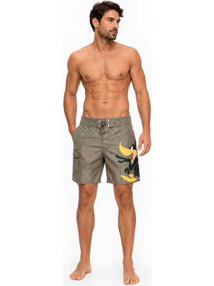 Apple Boxer Looney Tunes Daffy Duck Ανδρικό Μαγιό Βερμούδα με Σχέδια Καφέ 0910003-BR
