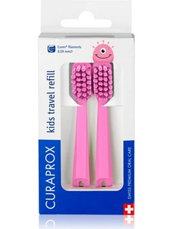 Curaprox Kids Travel Soft Ανταλλακτικές Κεφαλές Παιδικής Οδοντόβουρτσας 2τμχ Ροζ
