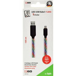 2GO 797147 LED Flat USB-A to Lightning Cable 1m Multicolor