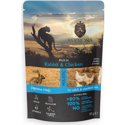 Ambrosia Holistic Adult Sterilised Digestive Help Grain Free with Rabbit & Chicken in Broth 85gr