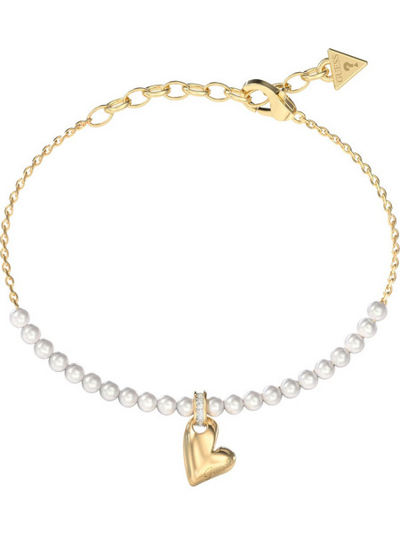 Guess Golden Love Γυναικείο Βραχιόλι Αλυσίδα με Καρδιά από Ατσάλι Xρυσό με Πέρλα UBB06455JWYG