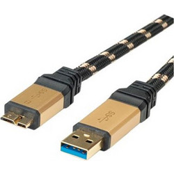 Roline 11.02.8878 Καλώδιο Braided USB-A Male 3.0 to USB-B Micro Male 0.8m Black Gold