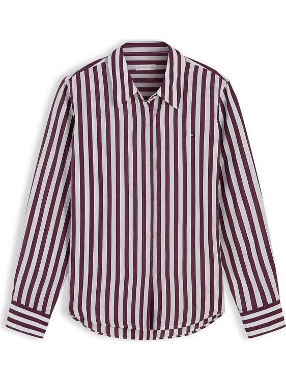 Tommy Hilfiger Μακρυμάνικο Γυναικείο Πουκάμισο Μεταξωτό Ριγέ Μπορντό Λευκό WW0WW52927-0FC