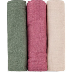 Petite&Mars Moussy Botanic Tones Σετ Σελτεδάκια Μωρού από Μουσελίνα Χακί Φούξια Μπεζ 68x68cm 3τμχ