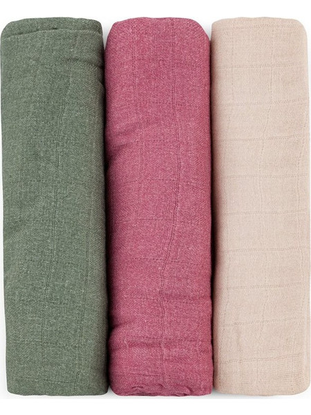 Petite&Mars Moussy Botanic Tones Πάνες Αγκαλιάς από Μουσελίνα Μπεζ Φούξια Χακί 68x68cm 3τμχ