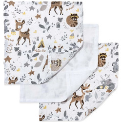 Jukki Magical Woodland Σετ Βρεφικές Λαβέτες Ώμου από 100% Βαμβακερή Μουσελίνα Λευκές 30x30cm 3τμχ