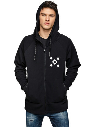 Hoodloom Five Dots Ανδρική Ζακέτα Μακριά με Κουκούλα Μαύρο