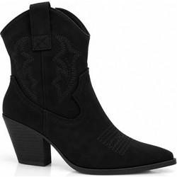 Elenross Γυναικεία Μποτάκια Cowgirl Suede Μαύρα με Χοντρό Χαμηλό Τακούνι GS10375W-BLA