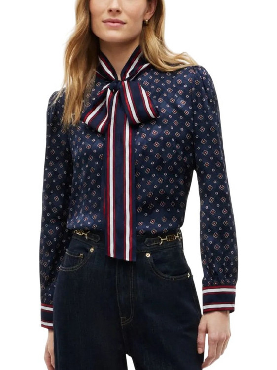 Tommy Hilfiger Μακρυμάνικο Γυναικείο Πουκάμισο Μεταξωτό Navy Μπλε WW0WW52238-0G8