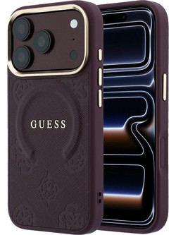 Guess Saffiano Peony Ring Magsafe Back Cover Burgundy (iPhone 18 Pro Max / 17 Pro Max)