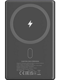 Canyon OnPower 505 Wireless Magsafe Power Bank 5000mAh 20W με Θύρα USB-C Grey