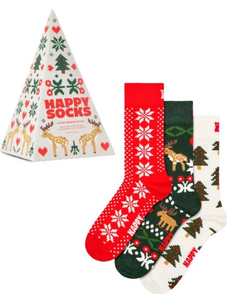 Happy Socks Holiday Sweater Χριστουγεννιάτικες Ανδρικές Κάλτσες Ψηλές Κόκκινες Καφέ Κυπαρισσί 3Pack P006040